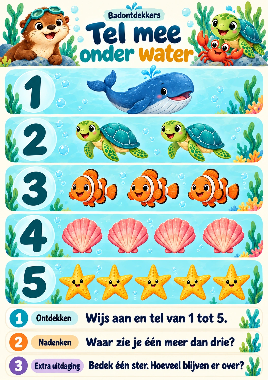 Tel mee onder water, vrolijke telposter